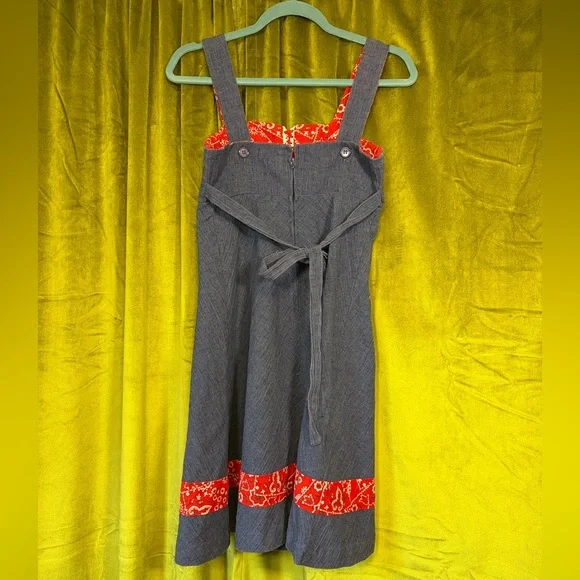 Vintage 1970s Blue & Red Handkerchief Print Lace Up Mini Dress. Size XS - Picture 8 of 8